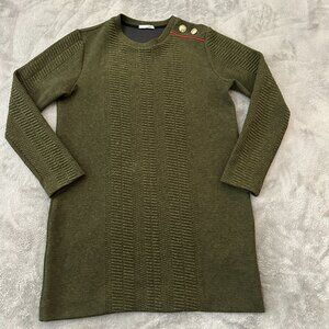 Zara Textured Olive Green Long Sleeve Dress Women's LARGE
